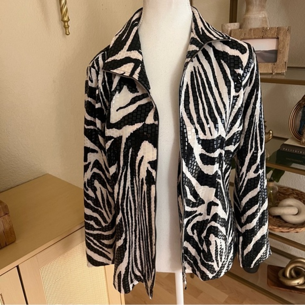 MISOOK Paillette Full Zip Jacket Shiny Zebra Animal Print Size Small - Picture 1 of 8